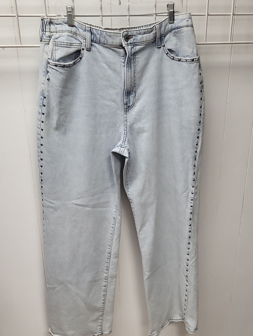 No Boundaries Light Blue Straight Leg Jeans with Side Studs, SIZE 16/18